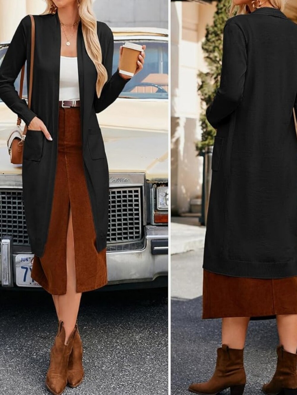 Black Long Open-Front Duster Cardigan XL 🆕 - Picture 3 of 5